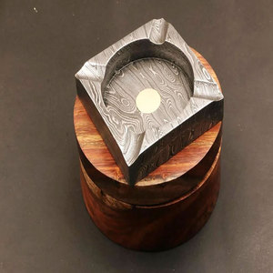 Round Damascus Steel Ashtray Handmade Metal Cigarette Ashtray with Unique Texture <b>Tabletop</b> Smoking Decoration - Product Image 1