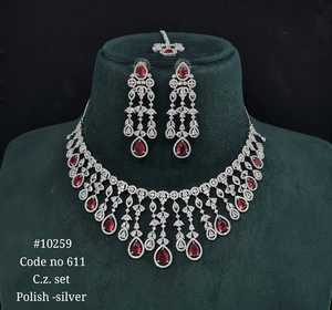 Collar y Pendientes de Circonia Cúbica Rosa 102959, Joyería Chapada en Rodio con Diseño Tikka Mehandi para Bodas y Fiestas - Product Image 3