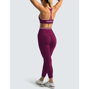 HUSKY Women's Ribbed Sports <b>Bra</b> & Leggings Set <b>Blue</b> Seamless Fitness Wear Breathable Racerback Scoop Neck Medium Support - Product Image 6
