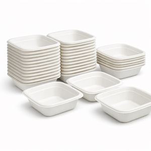 Bol de service carré jetable en fibre de bagasse écologique de 5 oz, blanc, pour emporter, idéal pour fêtes, boulangeries, sushis, camping et emballage alimentaire - Product Image 5