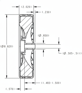 Rueda de plástico Caldwell nueva de 9x2 pulgadas con orificio de 1/2 pulgada para compresor de aire, cortacésped, neumático de PVC, llanta de PP, material 100% virgen, banda de rodadura tipo ladrillo, 1 año de garantía - Product Image 2