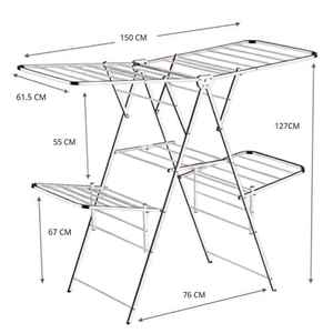 Séchoir à linge pliable à trois niveaux en acier inoxydable, support de rangement pour vêtements, étendoir mobile avec roulettes - Product Image 6