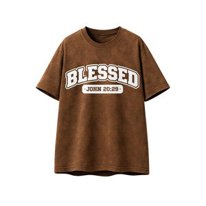 เสื้อยืดผู้ชายคุณภาพสูงทรงโอเวอร์ไซส์ ล้างสีแบบแอซิด 100% ผ้าฝ้ายสีน้ำตาล พิมพ์ลายตามสั่ง สไตล์สตรีทแวร์ลำลอง แฟชั่นฤดูร้อน - Product Image 1