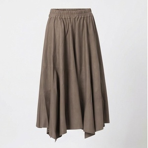 Jupe midi asymétrique pour femme, taille élastique, couleur unie, style minimaliste, tissu tissé, longueur cheville, confortable, à porter toute l'année - Product Image 1
