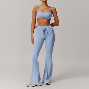 Conjunto Deportivo de Yoga para Mujer con Logotipo Personalizado, Camiseta Holgada y Pantalones Anchos, Traje de 2 Piezas para Deportes, Gimnasio, Correr, Leggings - Product Image 6