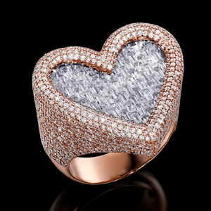 925 Silver <b>Iced</b> Out Hip Hop Diamond <b>Ring</b> Round Cut Heart Shape Diamond <b>Ring</b> with VVS Clarity for Men's from India. - Product Image 1