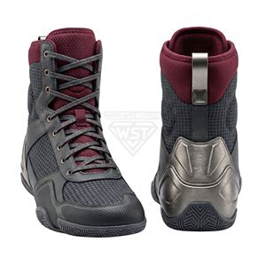 Chaussures de boxe montantes avec support de cheville, bordeaux et gris, tige en maille, semelle antidérapante, chaussures de combat professionnelles, chaussures d'entraînement - Product Image 1