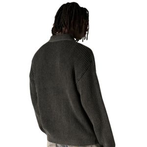 Suéter Polo de Punto Acanalado para Hombre, Lavado, Negro, Manga Larga, Textura Suave, Estilo Casual, para Invierno, OEM - Product Image 4