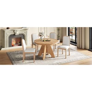 TREXM <b>Rustic</b> <b>Farmhouse</b> 42 58 Inch Extendable Vintage <b>Dining</b> <b>Table</b> Set 4 6 4 Upholstered Chairs for Kitchen <b>Dining</b> Room - Product Image 4