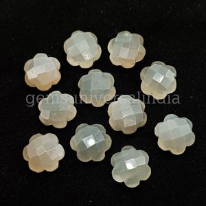 Natural 10mm Gray Moonstone Faceted <b>Flower</b> Shape Briolette For Jewelry Wholesale Grey Moonstone Carved <b>Flower</b> Gemstone Charms - Product Image 2