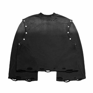 Camiseta Oversize Rasgada para Hombre, de Peso Pesado, Ajuste Holgado, Estilo Urbano Personalizado con Cuello Alto - Product Image 6