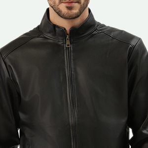 Nouvelle arrivée : veste en cuir pour homme avec col montant et logo sur le devant, streetwear de haute qualité pour unisexe, service OEM disponible - Product Image 4