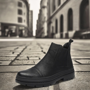 Botines de cuero negro con estilo superventas, Calzado cómodo y flexible con artesanía de primera calidad, estilo de moda - Product Image 1