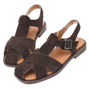 Ann'S Women Genuine Leather Cross Strap Sandals 2.5cm Brown Low Heel Ankle Strap Comfort Walking Shoes - Product Image 1