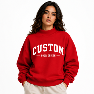 Sweat-shirt à col montant pour femme avec patch en silicone personnalisé, en molleton de coton, production en gros par l'usine - Product Image 1
