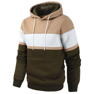 Sweat à capuche pour homme bicolore kaki, blanc et vert olive avec poche kangourou – Vêtements en gros OEM ODM - Product Image 3