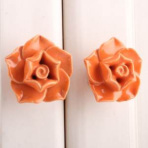 Tirador de Cerámica Artesanal con Diseño de Flor Naranja para Muebles de Cocina, Decorativo, Venta al por Mayor FCK-08 - Product Image 1