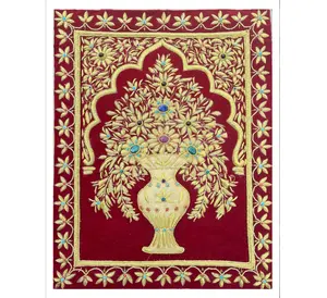 Arabic Zari Hand Embroidery Wall Hanging, Arabic Zari Embroidery Wall Panel