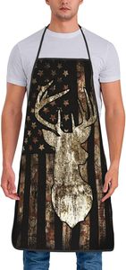 Retro Deer Head American Flag <b>Bib</b> <b>Apron</b> Woven Textile Machine Washable For Cooking Daily Use - Product Image 4