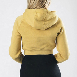Women Yellow Hooded Crop Sweatshirt <b>Long</b> <b>Sleeve</b> Solid Color Casual Knitted Breathable Autumn Wear - Product Image 3