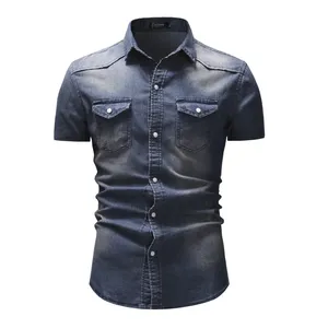 2026 <b>Mens</b> Oversized Vintage Denim Shirt Washed 9oz Cotton Fabric <b>Short</b> Sleeve Summer Casual Eco-Friendly Quick Dry Customizable - Product Image 5
