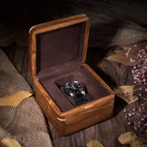 Scatola regalo di gioielli in legno di noce nera ad angolo rotondo personalizzato per l'imballaggio dell'orologio