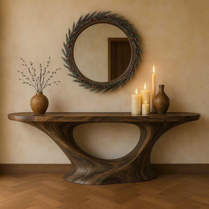 Table console en bois massif moderne artisanale pour salle à manger, entrée, meubles de maison naturels incurvés, durable pour salon, utilisation en hôtel - Product Image 3