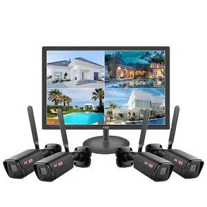 4Channel 19'' LCD Wifi Surveillance Cameras Security Monitoring Wireless CCTV System OEM Factory