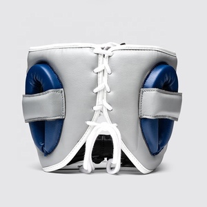 Protector de Cabeza Profesional de Muay Thai y Kickboxing con Logotipo Personalizado, Cuero Azul Grisáceo, Protección Facial Completa, Ajustable y de Gran Venta - Product Image 3