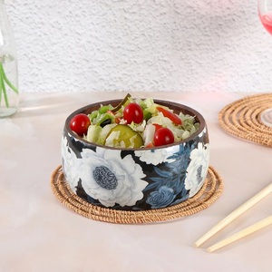 Bol en émail moderne à motif floral, jetable, écologique, compatible lave-vaisselle, pour servir des salades, usage domestique, vaisselle de luxe pour la maison - Product Image 1