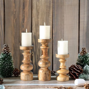 Portavelas Hogar Cocina Restaurante Hotel Accesorio de iluminación Organizador de mesa Juego de 3 portavelas de madera hecho de madera natural - Product Image 1