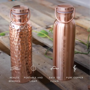 Bouteille d'eau en cuivre pur 100% de style vintage, grande capacité, écologique et étanche, finition colorée, utilisation personnalisée - Product Image 1