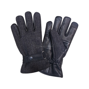 Gants en cuir noir tweed à motif sergé, longueur poignet, pour homme, mode, taille personnalisée OEM, élégants, haut de gamme, pour temps froid - Product Image 1