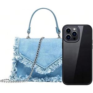 Borsa a Tracolla in Denim con Manico Superiore e Bordi Grezzi per Donna - Product Image 3