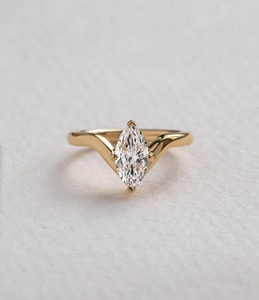 แหวนเพชรทรงมาร์คีส์สุดหรู ผลิตในห้องปฏิบัติการ ทองคำแท้ 14K สีเหลืองทอง 4 กรงเล็บ ประดับเพชรเม็ดเดี่ยว สำหรับงานแต่งงาน งานหมั้น และวันครบรอบ - Product Image 1