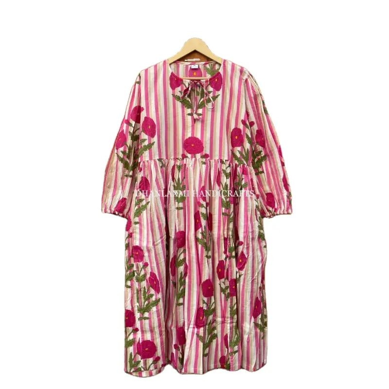 Wholesale Indian Cotton Floral Printed Fabric Dress Summer Handmade Long Maxi Dress Boho Hippie Style Wrap Dress Beach Wear Dres