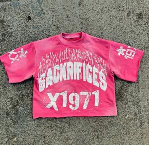 เสื้อยืดเจอร์ซีย์ปักลายสตรีทแวร์แบบยูนิเซ็กซ์ ตกแต่งด้วยคริสตัล แขนสั้น ลายทาง - Product Image 5