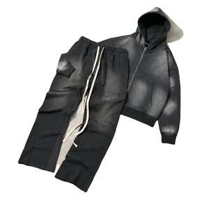 women's Summer Distressed <b>Patchwork</b> Jogger Set Custom Flare Sweatpants Hoodies Acid Wash Tracksuit Zip-Up Plus Size Quick Dry - Product Image 1