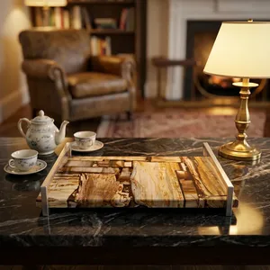Plateau de service rectangulaire en marbre, design moderne fait main, assiette décorative pour la table à manger - Product Image 5