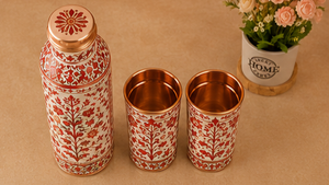 Ensemble de gobelets isothermes de luxe en cuivre à motif floral rouge, personnalisés et imprimés, vaisselle artisanale assortie - Product Image 5