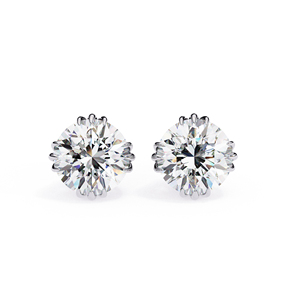 Boucles d'oreilles clous en moissanite ronde de 7 mm, sertissage panier à 3 griffes, 2,8 carats au total, 1,4 carat chacune, or massif 18 carats, cadeau de luxe - Product Image 1