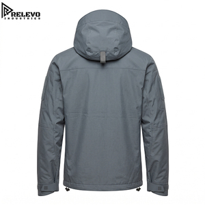 OEM Custom Men Tactical <b>Jacket</b>, Slate <b>Grey</b> <b>Waterproof</b> Hooded Utility Windbreaker, Multi-Pocket Outdoor Cargo Shell Coat - Product Image 2