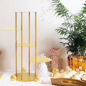 Gold Circular Metal <b>Cake</b> <b>Stand</b> <b>3</b> <b>Tier</b> Dessert Display Rack Reusable Hand Wash Only - Product Image 6