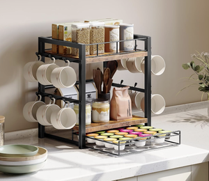 Cup and <b>Plate</b> Holder with Hooks Utensil <b>Rack</b> Space Saving Dish Organizer for Kitchen and Tea storage - Product Image 3