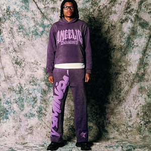 Conjunto Deportivo de Invierno para Hombre, Color Morado, Estampado, 100% Algodón, Sudadera con Capucha y Pantalones, Dos Piezas, Ropa Deportiva Informal de Moda Urbana - Product Image 1