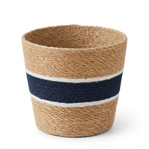 Panier de jardinage artisanal en jonc de mer, style bohème, tressé, avec rayures bleues, pour la maison, exportation du Bangladesh, au meilleur prix - Product Image 6