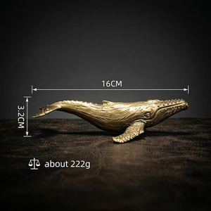 Escultura de ballena de latón hecha a mano, figura detallada de ballena jorobada, estatua de animal marino, decoración náutica costera para mesa del hogar - Product Image 4