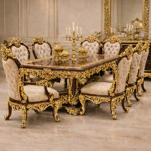 Juego de Muebles de Comedor de Madera de Teca Tallada Antigua Tradicional Dorada de Lujo, Mesa y Sillas de Comedor Personalizadas, Australia - Product Image 6