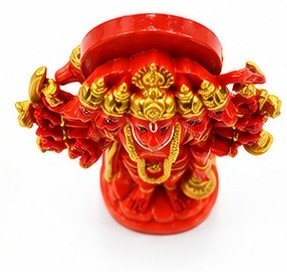 งานฝีมือทำมือรูปปั้นเทพเจ้าฮินดูหินอ่อนสีแดงทองแบบดั้งเดิมสำหรับเทศกาลดีวาลี ของตกแต่งทางศาสนาสำหรับบ้านและสำนักงาน - Product Image 3