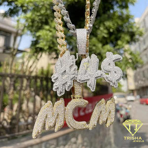 "3M2" Number Pendant Moissanite Diamond <b>Iced</b> <b>Out</b> Hip Hop Necklace Gold Plated Bling <b>Chain</b> Luxury Jewelry - Product Image 6